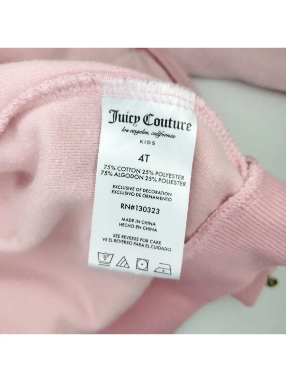 Juicy Couture Hoodie Sweatshirt Girls 4T Pink Velour Track Jacket Full Zip-up